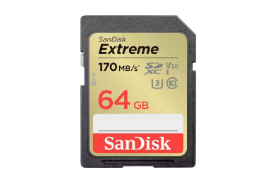 SANDISK SD Extreme 64GB (jusqu'à 170MB/S en lecture et 80MB/S en écriture)
