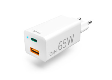HAMA CHARGEUR RAPIDE USB-C Power Delivery + USB-A QC MINI-CHARGEUR 65W Blanc
