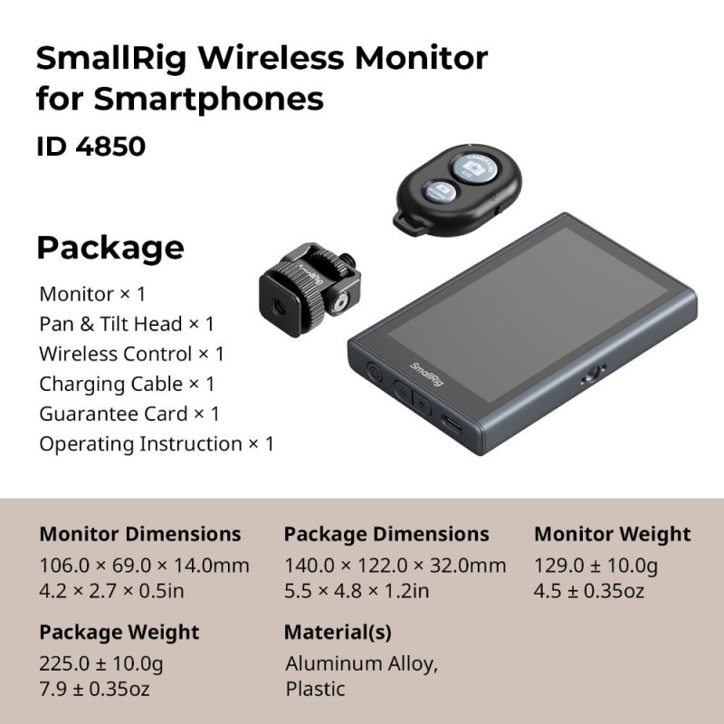 SmallRig 4850B Moniteur vidéo sans fil – Écran smartphone créateur
