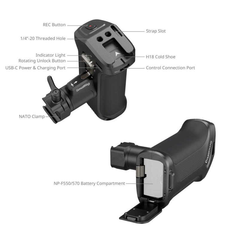 SMALLRIG 3893 ROTATING SIDE HANDLE AVEC BOUTON REC POUR SONY