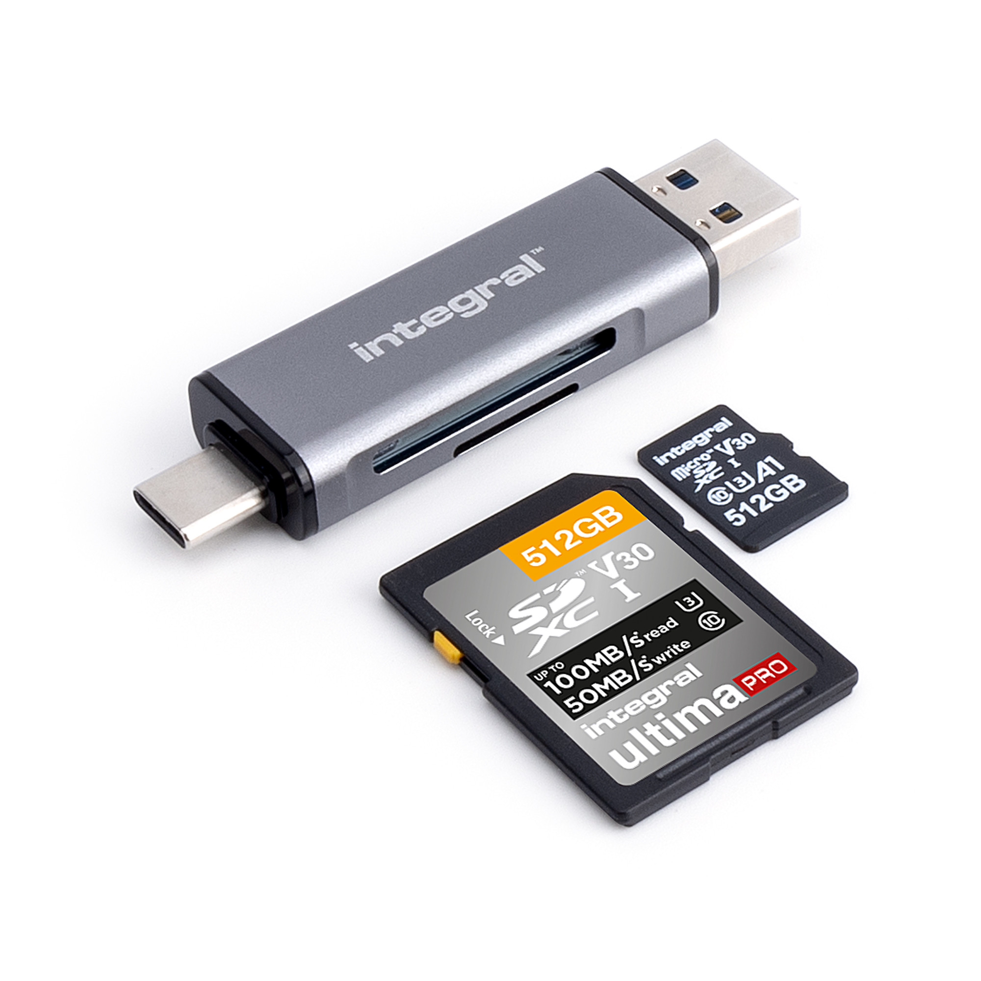 Lecteur de cartes 2en1 USB A/C INTEGRAL - Transfert rapide 5 Gbps