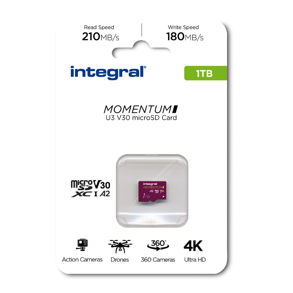 Carte microSD Integral Momentum I 1 To - Vitesse 210/180 Mo/s 4K/5K