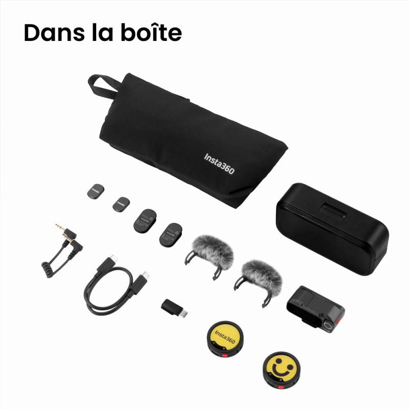 Insta360 Mic Pro (2x transmetteurs + 1x récepteur) – Micro Sans Fil Pro 32-bit Float
