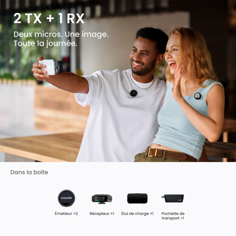 Insta360 Mic Pro (2x transmetteurs + 1x récepteur) – Micro Sans Fil Pro 32-bit Float