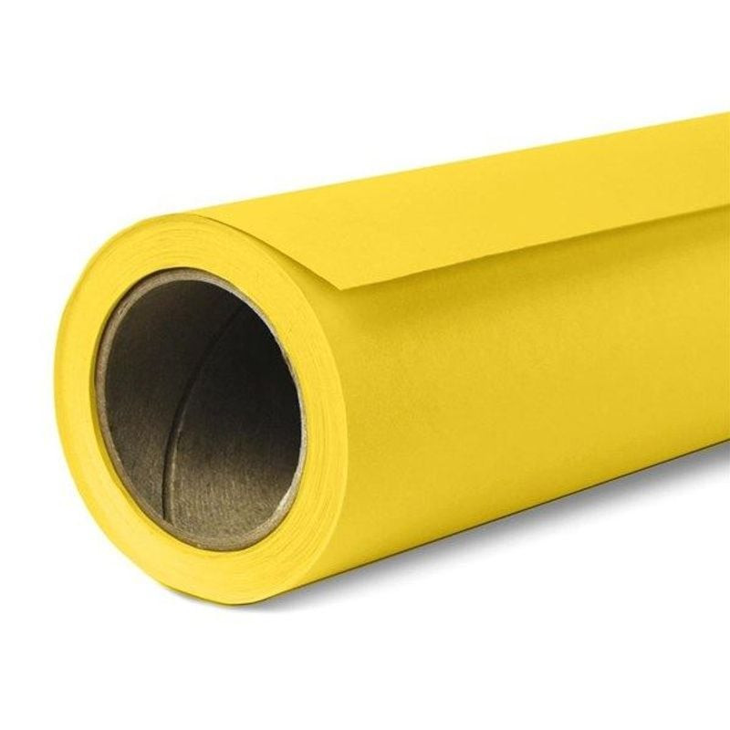 Fond studio en papier sans couture Savage Canary enroulé, montrant la couleur jaune vif et l'étiquet