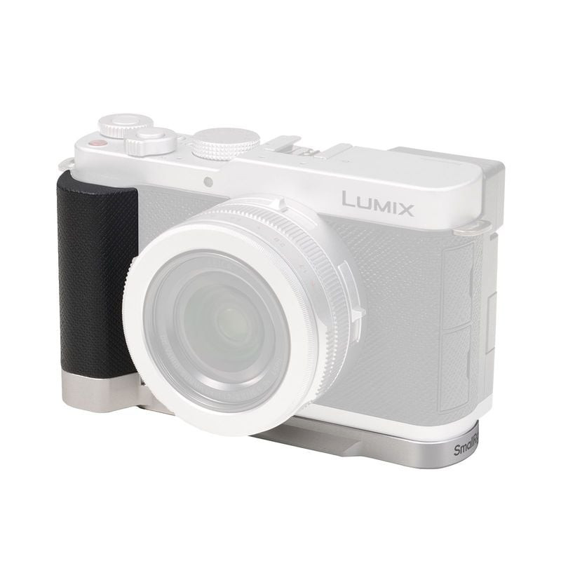 Plaque de montage en L SmallRig 5701 avec poignée silicone argentée pour Panasonic LUMIX L10, présen