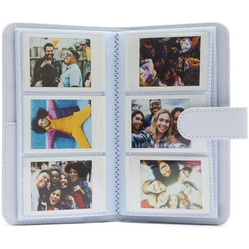 Détail de la couverture en cuir synthétique et de la reliure de l'album Fujifilm Instax Mini 516354.