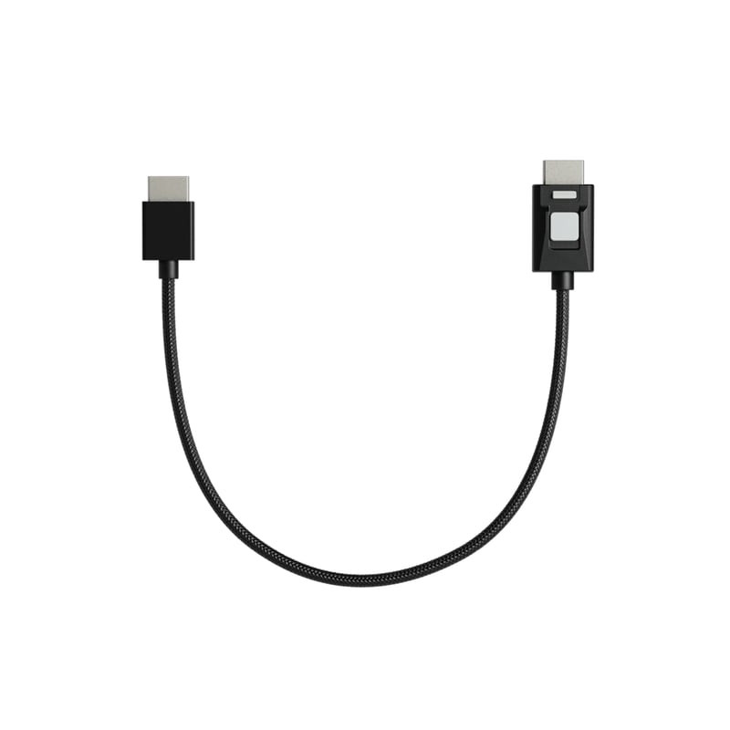 Câble HDMI Atomos 4K60 HDR Locking Full, 30 cm, avec connecteurs verrouillables aux deux extrémités.