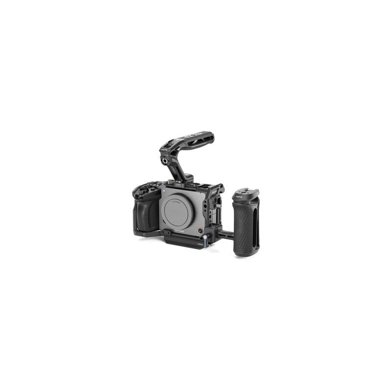 Cage caméra Tilta pour Sony FX5 en noir, vue de face montrant la cage complète avec plusieurs points