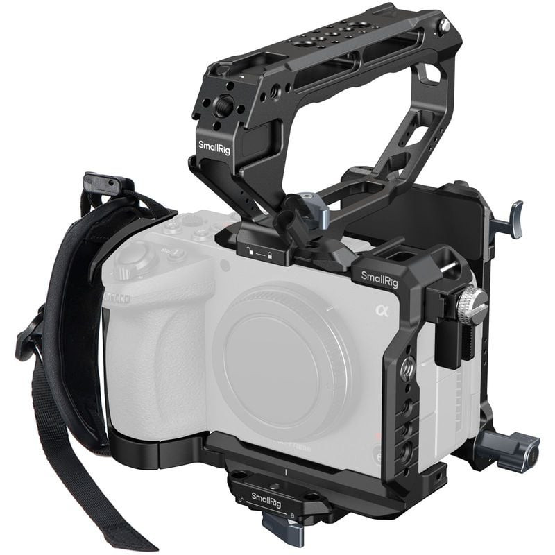 Kit de cage HawkLock SmallRig pour Sony FX5, rig complet avec poignée supérieure et plaque V-mount.