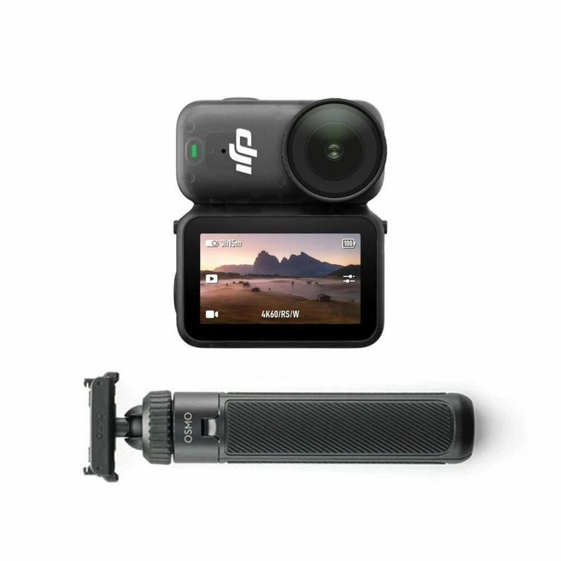 Packshot du DJI Osmo Nano On-the-Go Combo avec caméra, Vision Dock OLED et mini perche sur fond blan