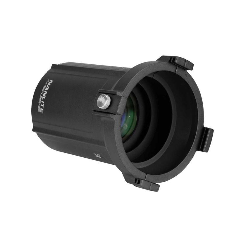 Objectif interchangeable Nanlite PJ-BM-LENS-36, vue de face montrant verre et métal.