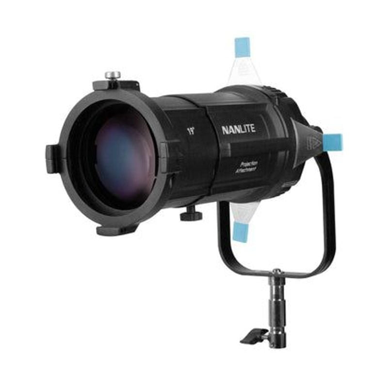 Accessoire de projection Nanlite PJ-BM pour monture Bowens, vue de face montrant l'objectif 19° et l