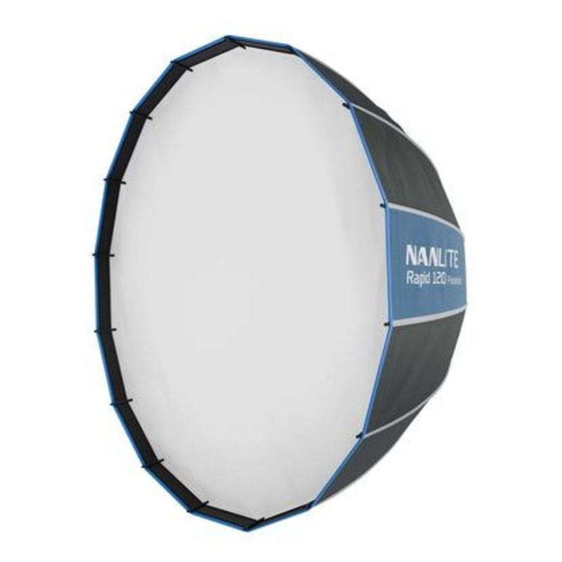 Boîte à lumière parabolique Nanlite SB-RP120 120cm à 16 côtés avec système rapid-latch, dépliée sur 
