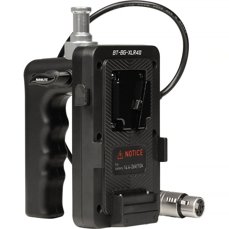 Grip de batterie V-Mount NANLITE BT-BG-XLR4II avec connecteur XLR pour alimentation portable des écl