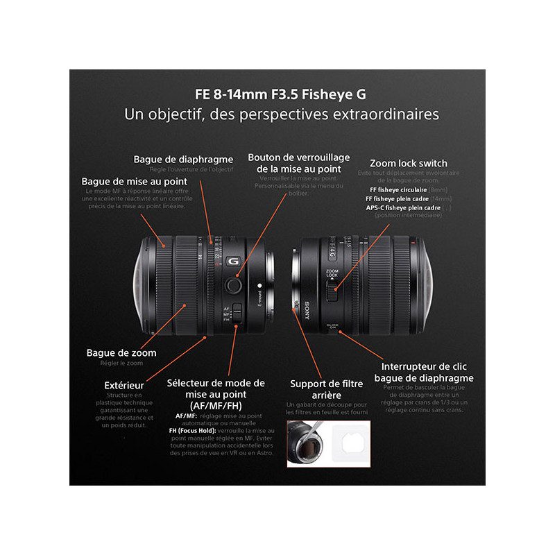 Sony FE 8-14mm f/3.5 Fisheye G – Zoom fisheye plein format