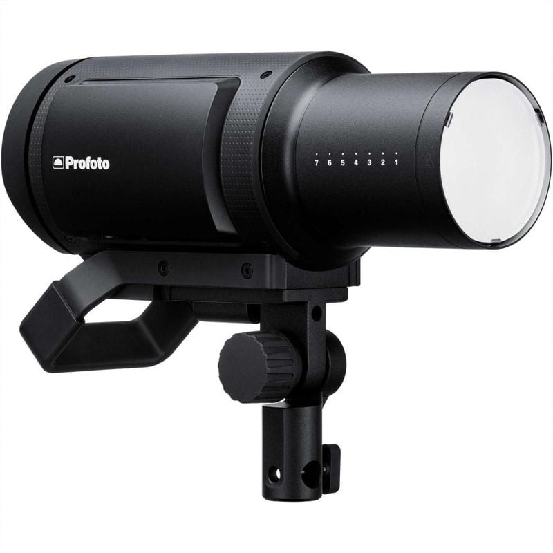 Vue latérale du Profoto Pro-B3 Single Kit 523471 montrant les commandes, le support de montage et le