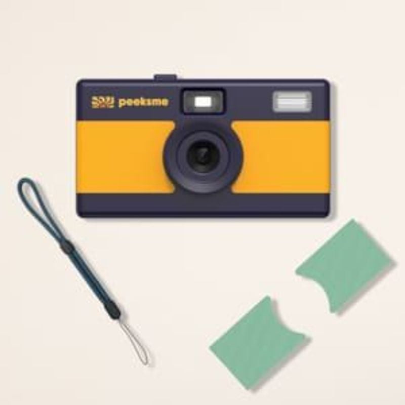 Appareil photo numérique rétro Peeksme Jaune avec clips interchangeables vert menthe et dragonne ble