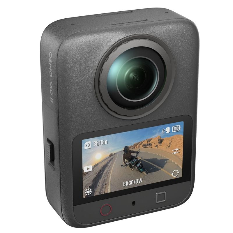 Packshot de la caméra 360° DJI OSMO 360 II GET SET COMBO avec selfie stick, lentilles et accessoires