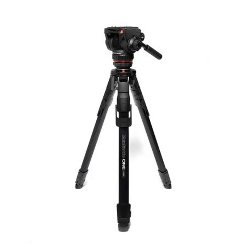 Trépied Manfrotto ONE Video en aluminium avec rotule fluide 502X et bras de panoramique sur fond bla