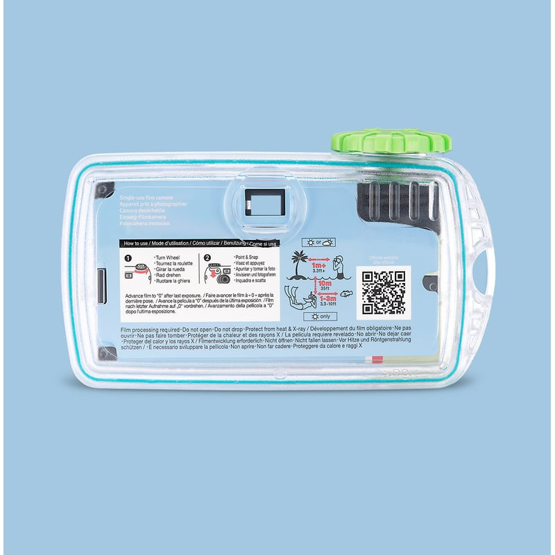 Packshot du FUJIFILM QUICKSNAP ACTIVE SP 27P (WATERPROOF), appareil photo jetable étanche, sur fond 
