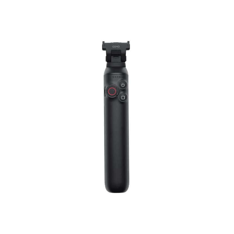 Perche d'extension à batterie DJI Osmo 360 II debout avec panneau de commande, boutons et voyants LE