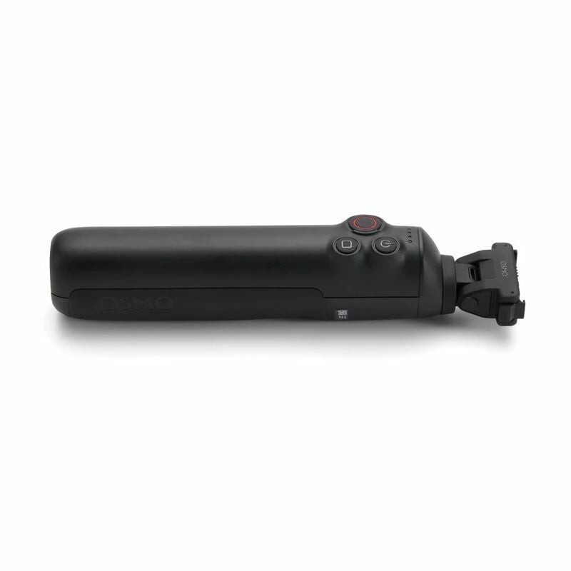 Profil latéral de la perche d’extension à batterie DJI Osmo 360 II à plat, logo OSMO sur la poignée 