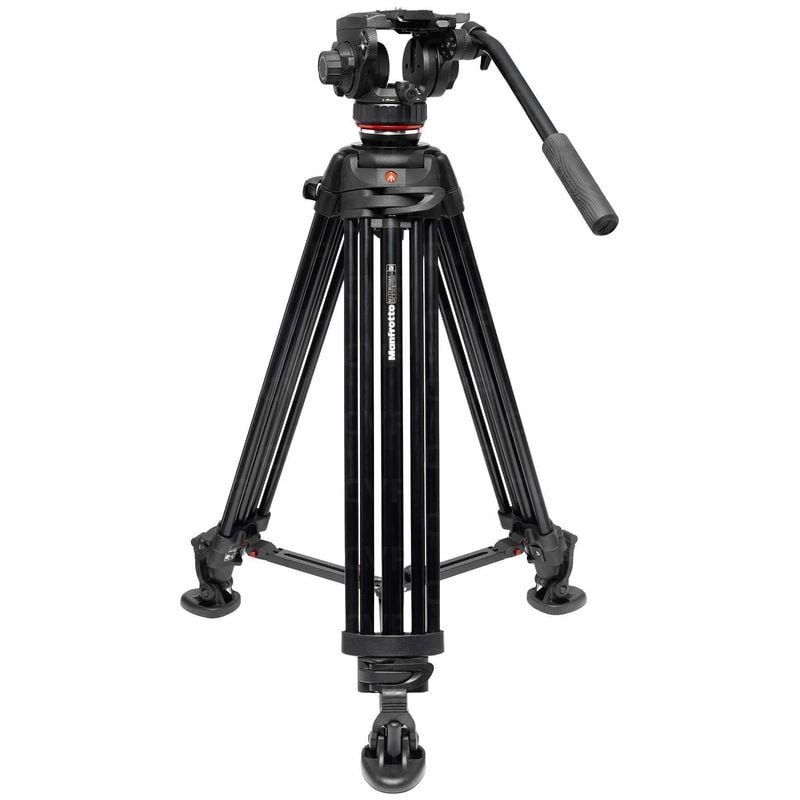 Packshot du MANFROTTO ONE 502X+PRO TWIN LEG ALU VIDEO SYSTEM, trépied vidéo professionnel.