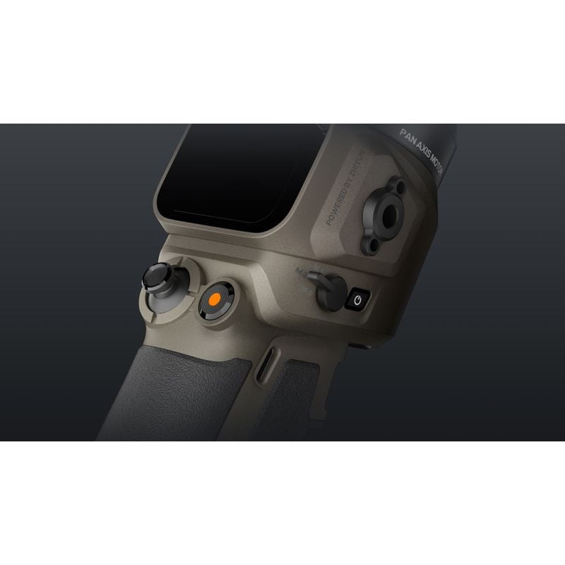 Gros plan poignée du stabilisateur ZHIYUN WEEBILL 5 Standard : écran tactile, joystick et bouton d'e