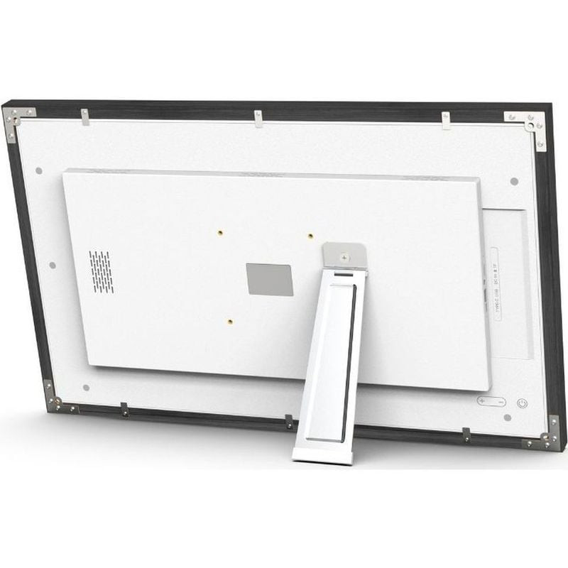 AGFA PHOTO APF2400WIFI CADRE PHOTO CONNECTE 24" : détail de l'écran tactile Full HD et cadre en bois