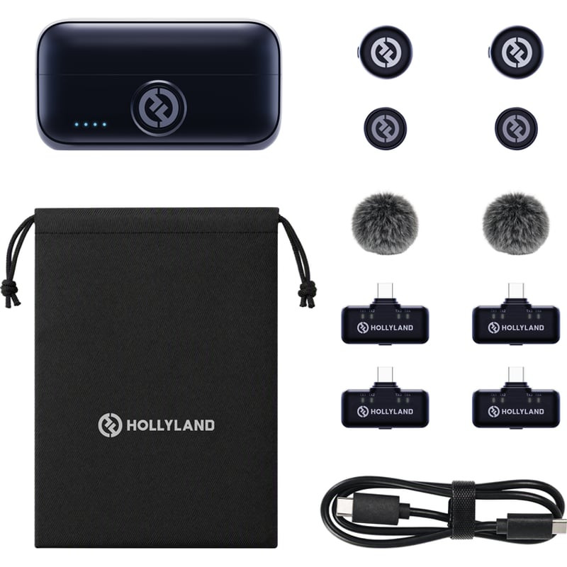 Kit Hollyland Lark M3 Combo 2TX+4RX avec boîtier de charge, deux émetteurs, quatre récepteurs USB-C,