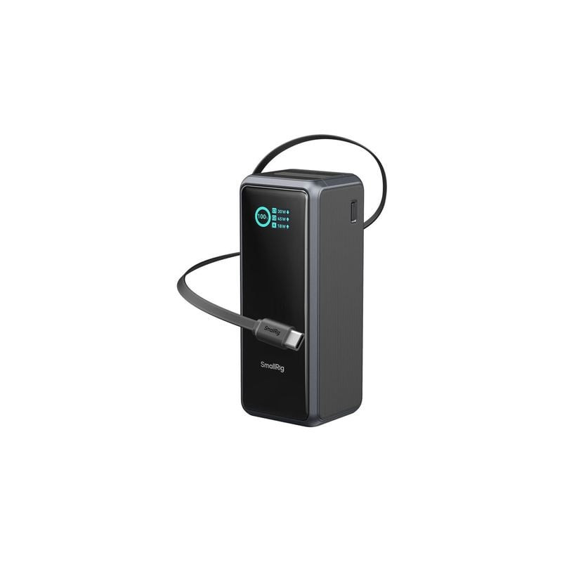Batterie externe SmallRig 6108 Nano72 noire avec câble USB-C rétractable et affichage numérique à 10