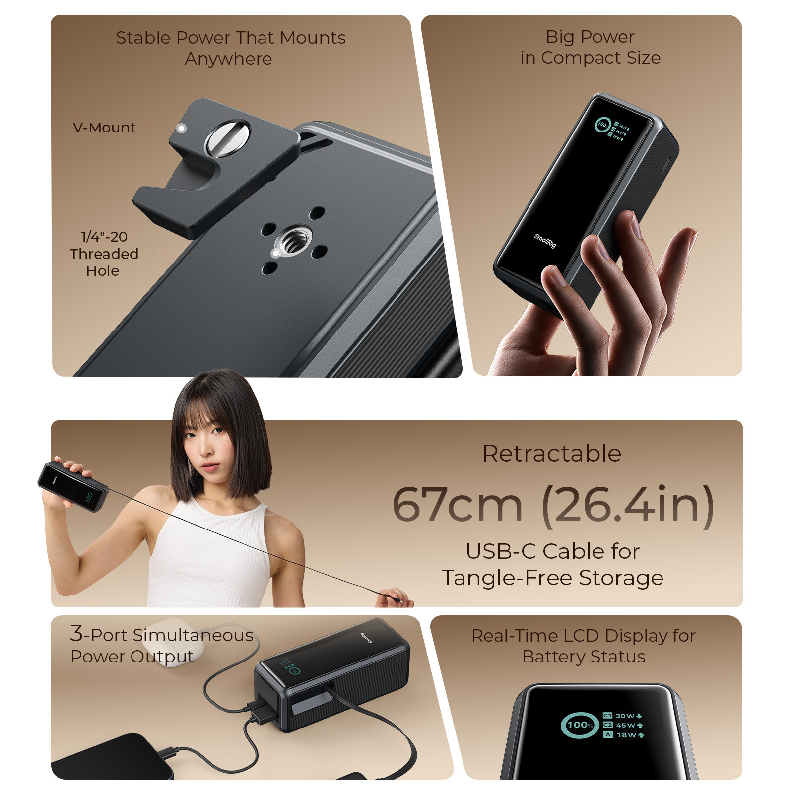 Power Bank Nano72 SmallRig : 20 000 mAh, 100W, V-Mount détachable