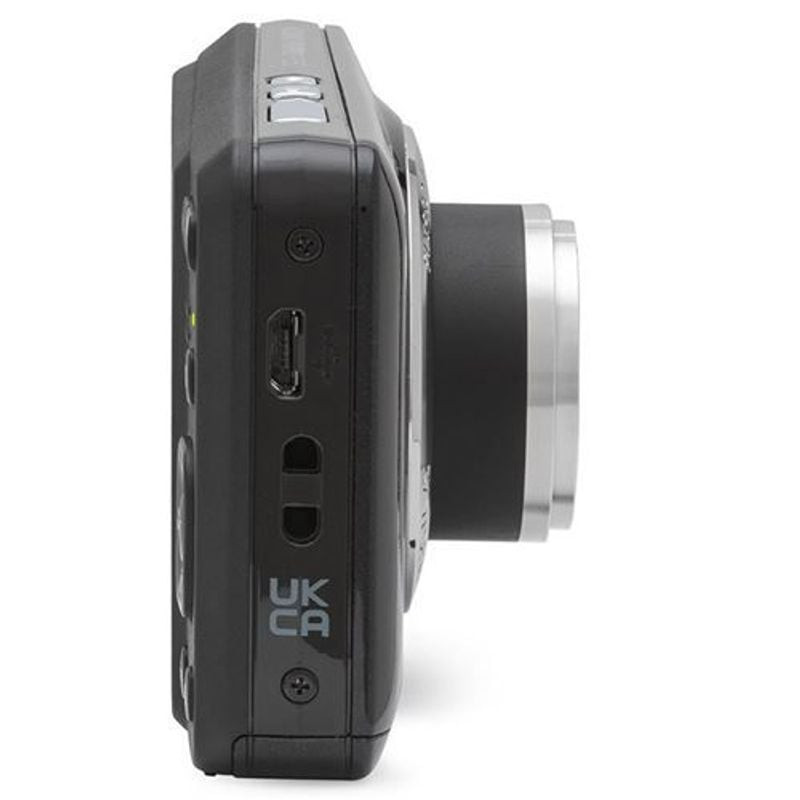 Profil latéral de l'appareil photo noir Kodak PIXPRO FZ55 montrant les ports micro-USB et HDMI