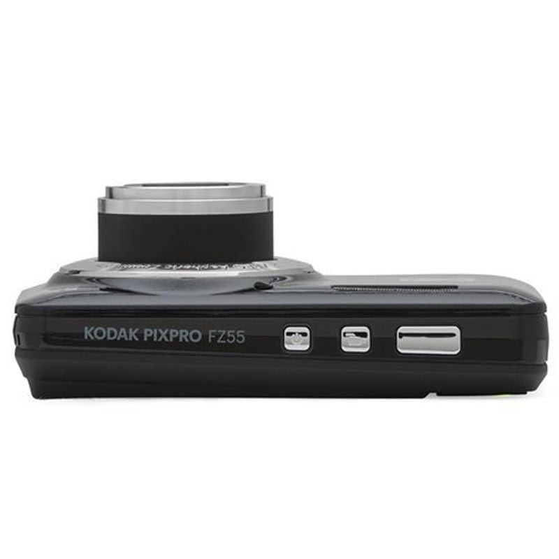 Vue de dessus de l'appareil photo Kodak PIXPRO FZ55 avec son zoom déployé et le déclencheur visible