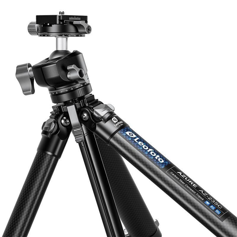 Vue détaillée du trépied LEOFOTO AZURE SERIES TRIPOD AZ-235C+LH-30R, rotule LH-30R et fibre de carbo
