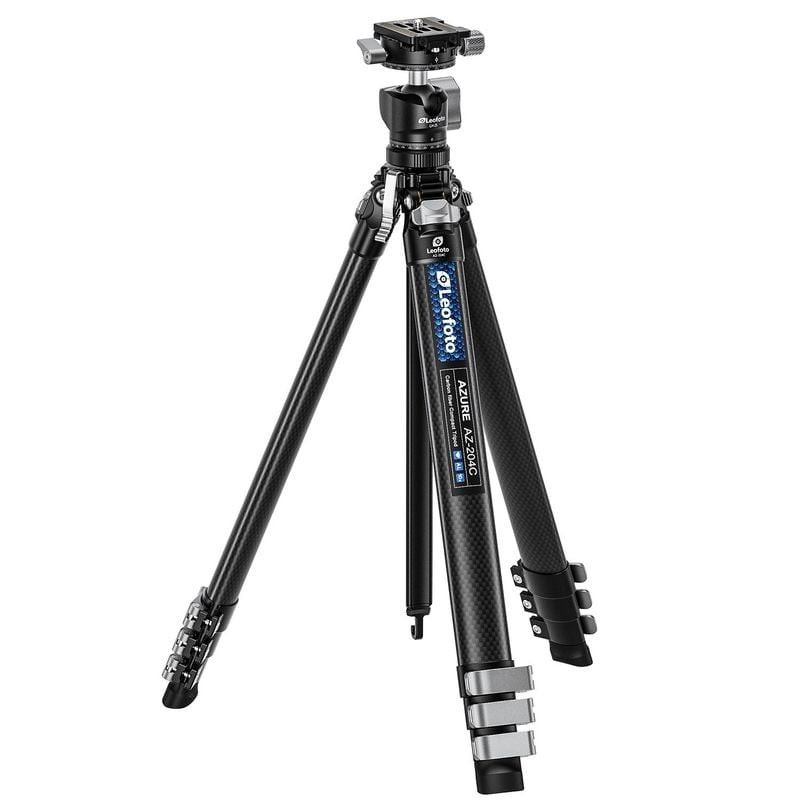 Trépied de voyage carbone Leofoto AZURE AZ-204C avec rotule LH-25R, jambes à verrous et plaque Arca-