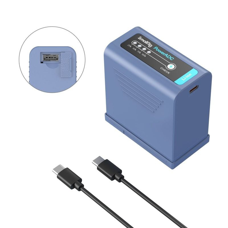 Packshot de la batterie SMALLRIG 4267 BATTERY USB-C RECHARG. NP-F970, 10500 mAh, voyants LED