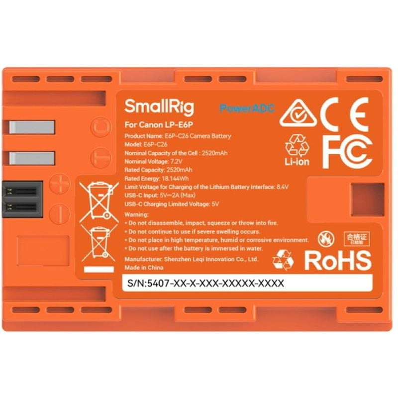 SMALLRIG 5407 Batterie compatible CanonLP-E6P (ORANGE)