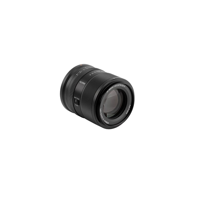 Packshot de l'objectif VILTROX AF 85mm f/2 EVO Monture Nikon Z Plein format, vue de face sur fond bl