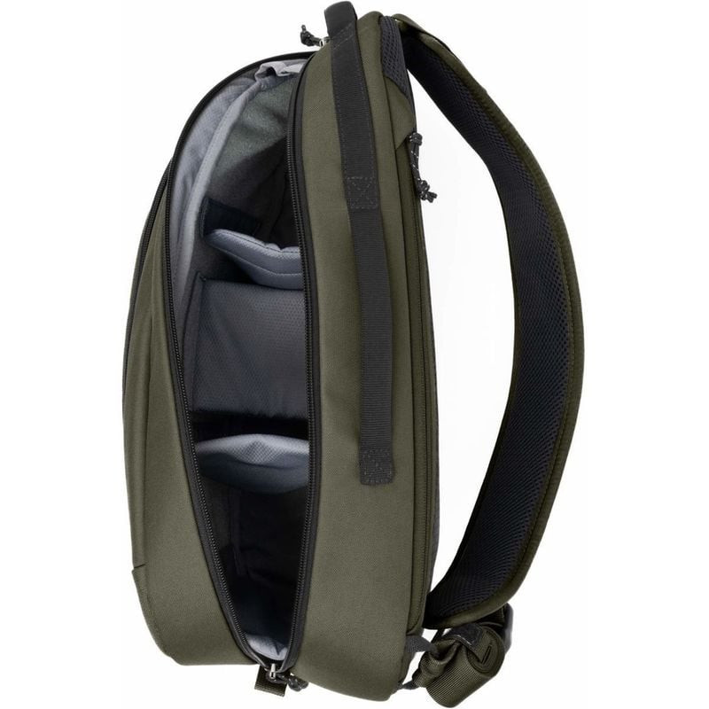 Sac bandoulière Think Tank TurnStyle 11L Greenway ouvert avec séparateurs rembourrés gris pour objec
