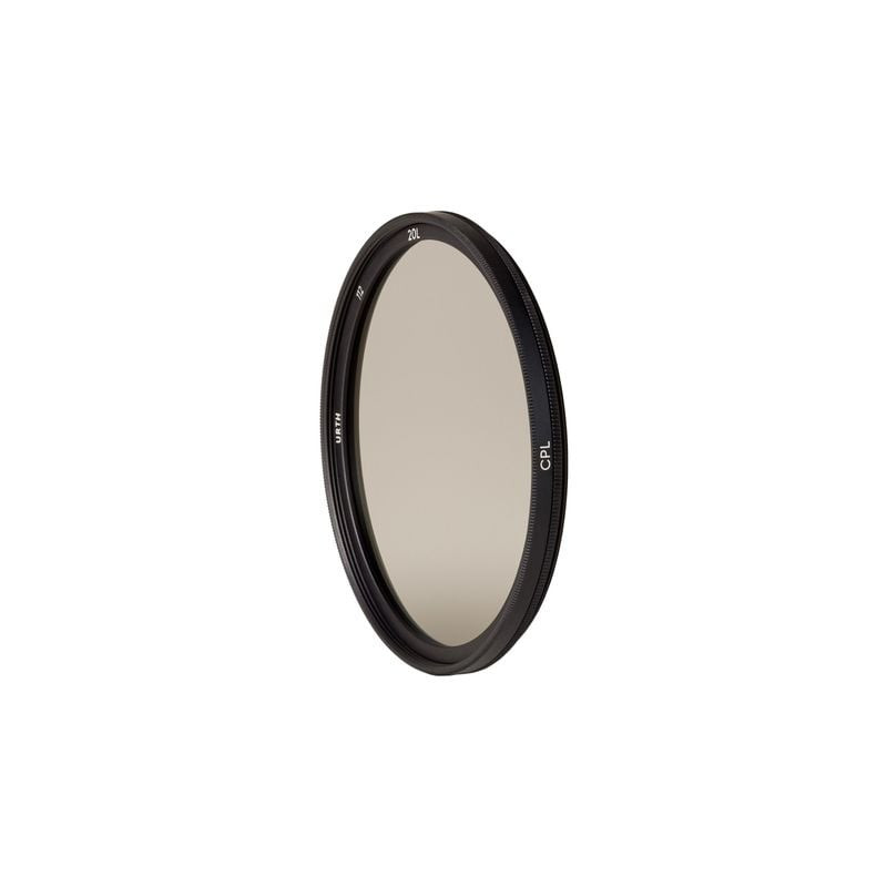Filtre polarisant circulaire Urth CPL Plus+ 112 mm présenté de biais avec marquages de marque sur la