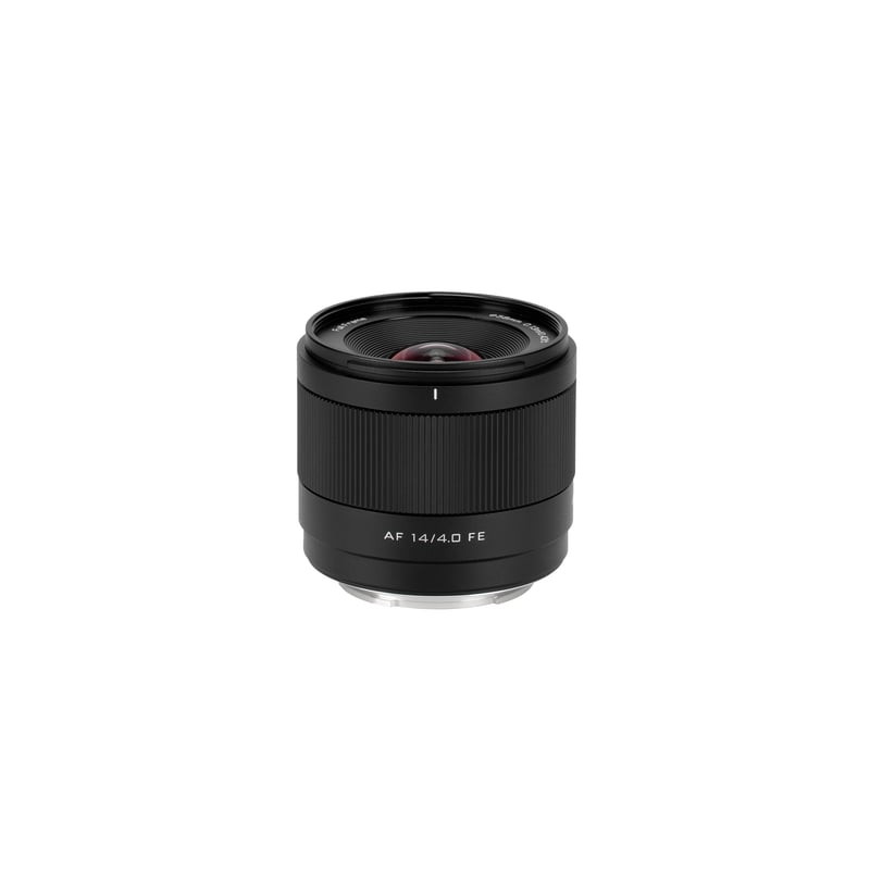 Objectif VILTROX AF 14mm f/4 Sony E FE Plein format ultra grand-angle, packshot sur fond blanc.