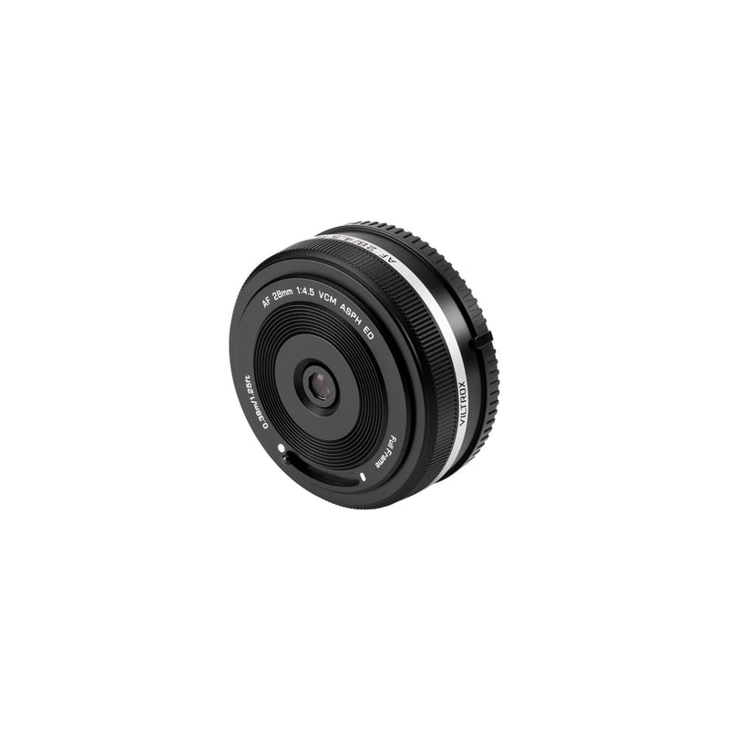 Packshot de l'objectif VILTROX AF 28 mm f/4,5 Monture Sony E Plein format Pancake 60 g
