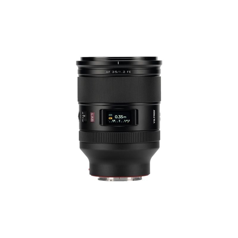Packshot de l'objectif VILTROX AF 35mm f/1,2 Monture Sony E Full-Frame, montrant l'objectif de face 