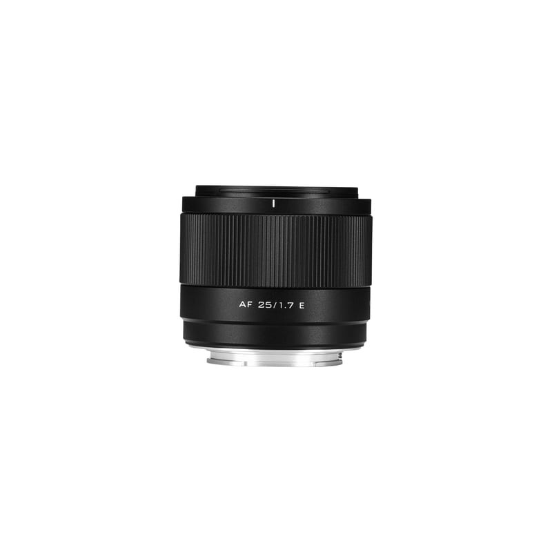 Objectif VILTROX AF 25mm f/1,7 Sony E APS-C, fixe autofocus compact 170g, packshot sur fond blanc