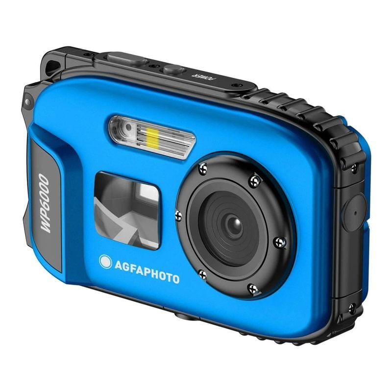 Packshot de l'appareil photo étanche AGFA PHOTO REALISHOT WP6000 BLEU, vue de face sur fond blanc