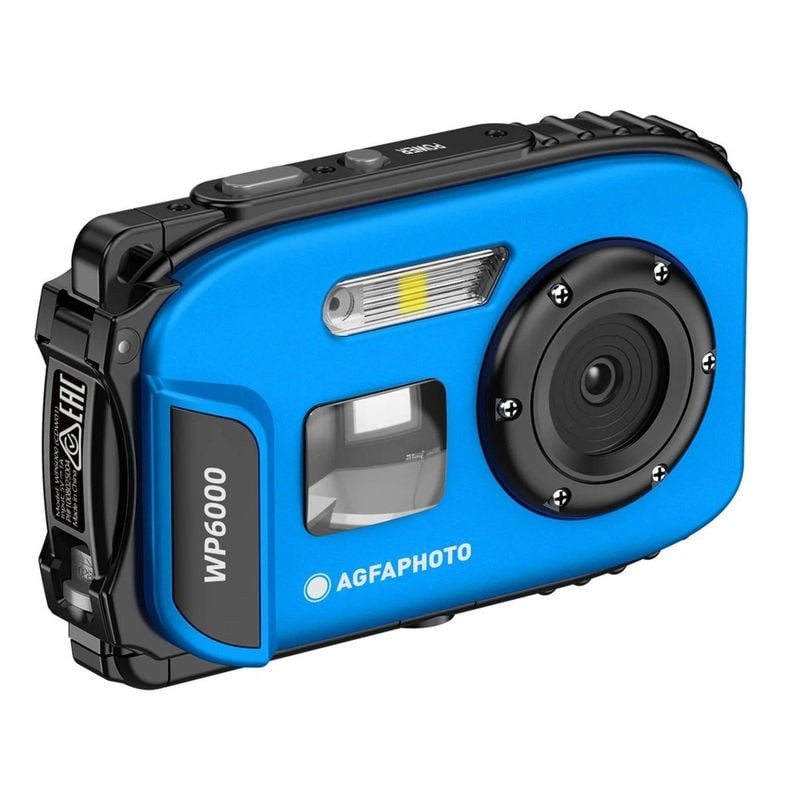 Packshot de l'appareil photo étanche AGFA PHOTO REALISHOT WP6000 BLEU, vue de face sur fond blanc
