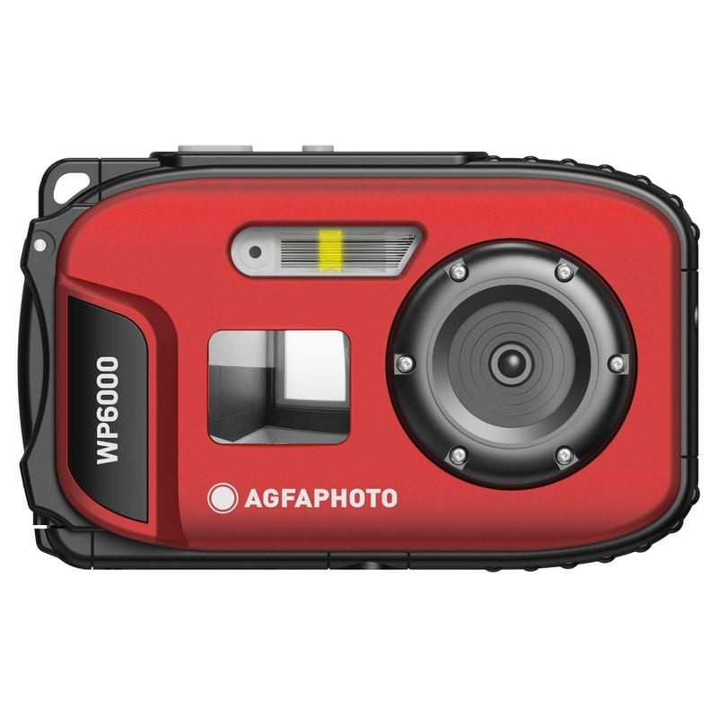 Packshot de l'appareil photo étanche AGFA PHOTO REALISHOT WP6000 ROUGE, compact et résistant.
