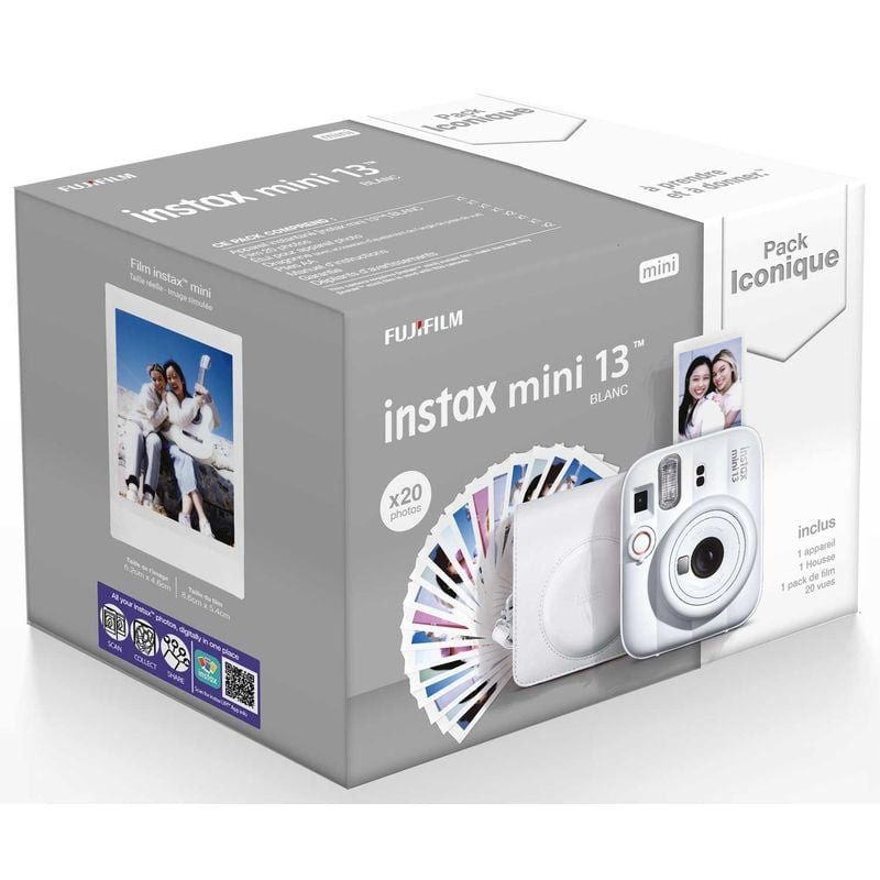 Packshot de l’appareil photo instantané FUJIFILM INSTAX MINI 13 BLANC PACK ICONIQUE
